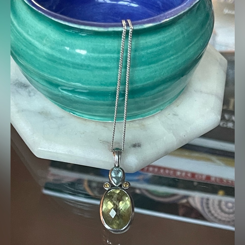 Sterling silver (925) necklace with blue topaz, peridot and citrine. NWOT.